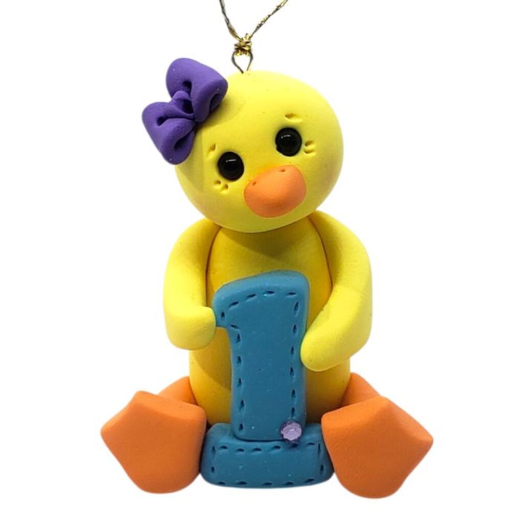 Cute Yellow Duck #1 Baby's First Christmas Ornament Handmade Polymer Clay